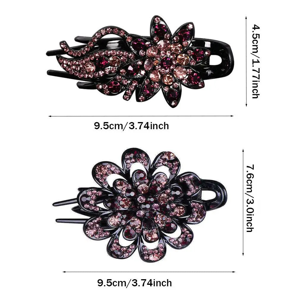 Shiny Rhinestone Hairpin Flower Leaf Duckbill Hair Claws Retro Hair Clips Accessories For Women Shinning Ponytail Headwear