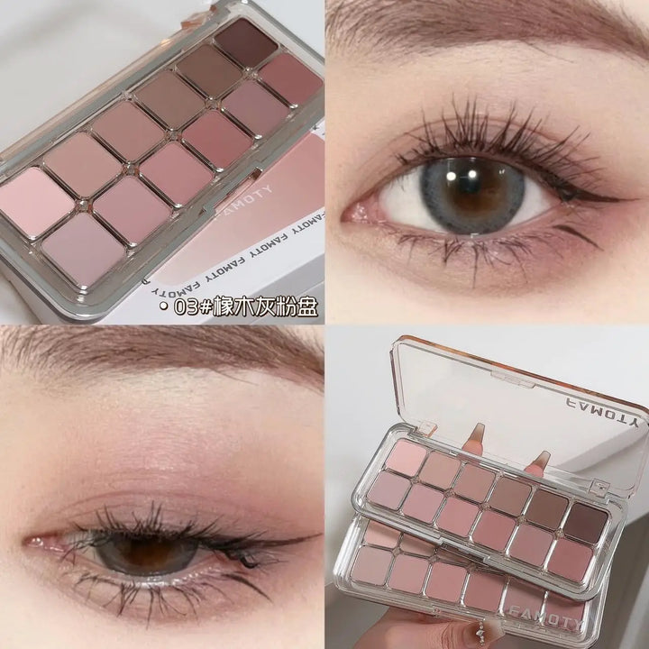 12-Color Low Saturation Eyeshadow Palette All Matte Tea Apricot Eye Makeup Palette Daily Earth Makeup Long Lasting Eye Shadows
