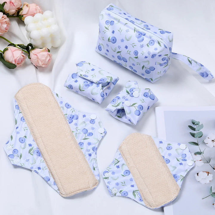 Reusable Sanitary Pads Washable Cotton Panty Liners Soft Cloth Menstrual Pads  4pcs Pads with 1pc Mini Wet Bag