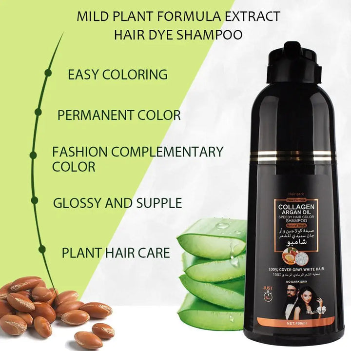 400ML Cover Grey Hair Morocco Argan Oil Care Fast Magic Black Hair Shampoo Dye Repair Damaged Improve Split Hair Rough Hair Care