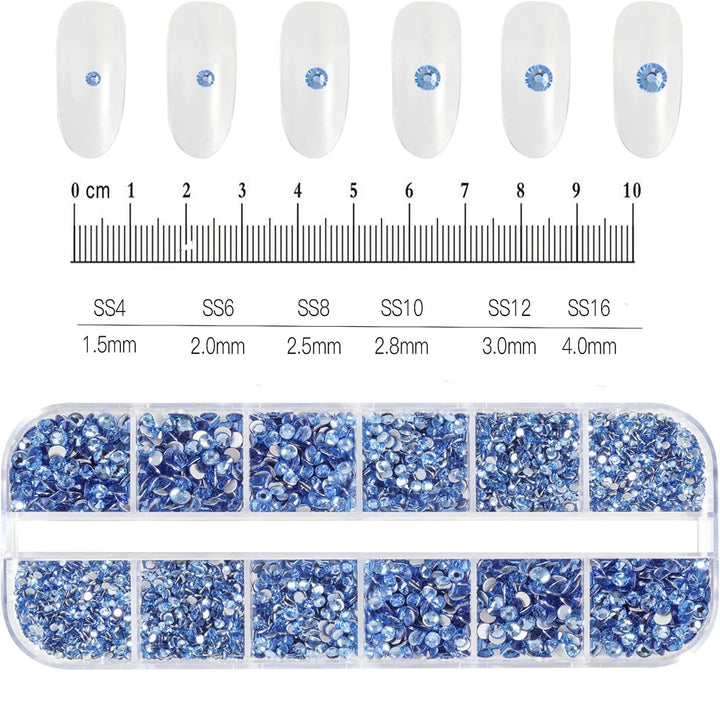 1.5mm-5mm Champagne Glass Crystal Nail Art Gems 12grids Flatback SS4-SS16 Mixed Nail Art Rhinestone Non-Hotfix Diamond Nail Deco