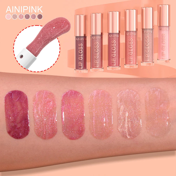 Shimmer Glitter Lip Gloss Lipstick 1pc/6pc/set Waterproof Moisturizing Jelly Hydrating Plumping Nude Y2K Daily&Party Makeup Gift