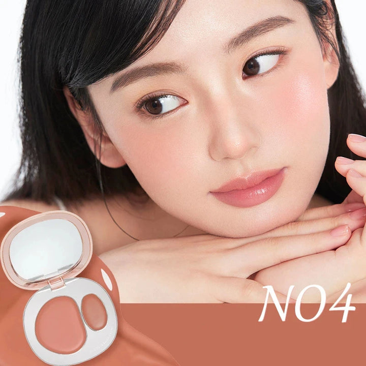 Foreverkey Double Color Blush Plate Water Light Blusher Highlight Cream Long Lasting Natural Brighten Peach Pink Rouge Makeup
