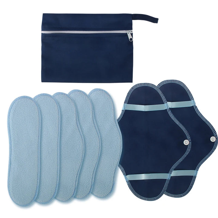 8pcs Reusable Soft Polar Fleece Sanitary Napkin Waterproof Washable Daily Pads Panty Liner for Maternity and The Elderly Leakage