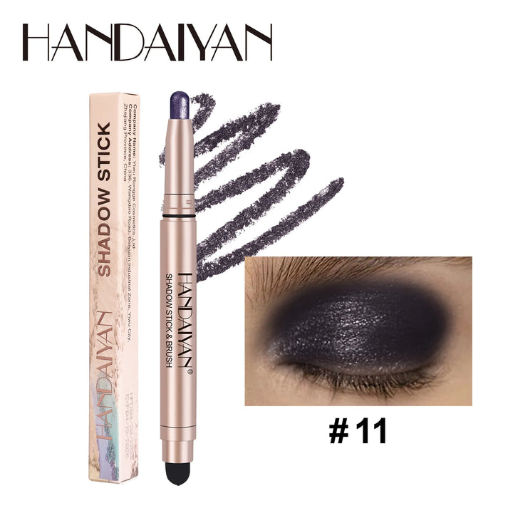 12 Colors Waterproof Eyeshadow Stick Long Lasting Metallic Shimmer Highlighter Cream Pen with Brush Double Head