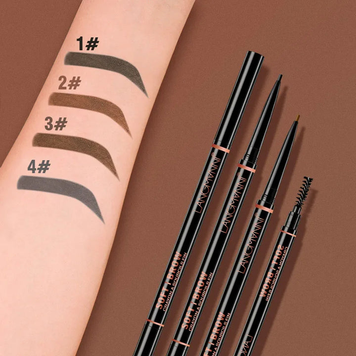 Langmanni Double headed Rotable Eyebrow Pen with a 1.5mm diameter Fine refill Waterproof Wild Eyebrow Pen and Eyebrow Brush