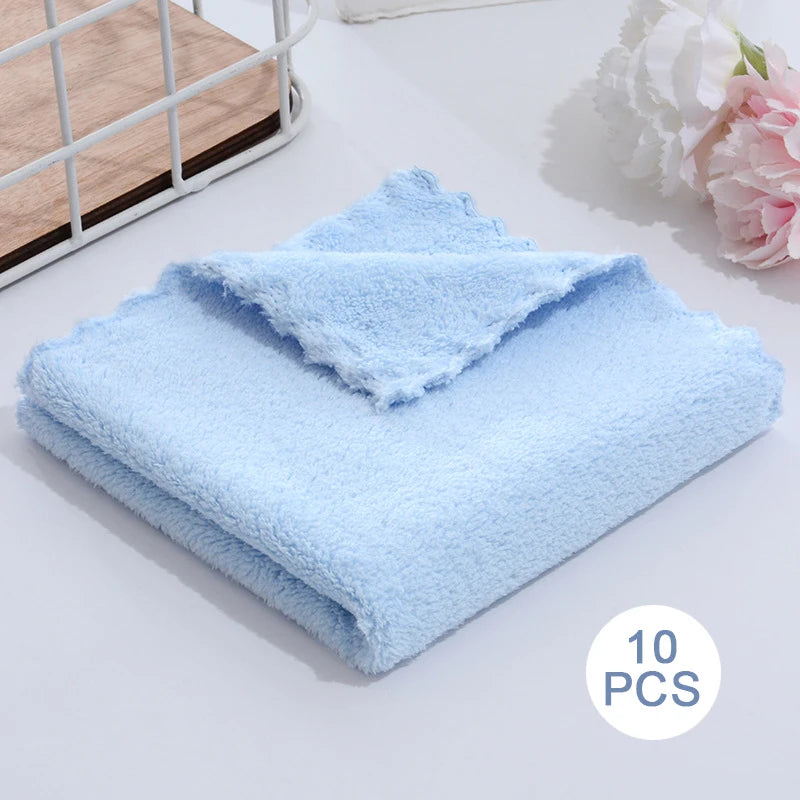 10Pcs Thickened Microfiber High-density Coral Fleece Towel Quick Dry Clean Face Soft Absorbent Towel