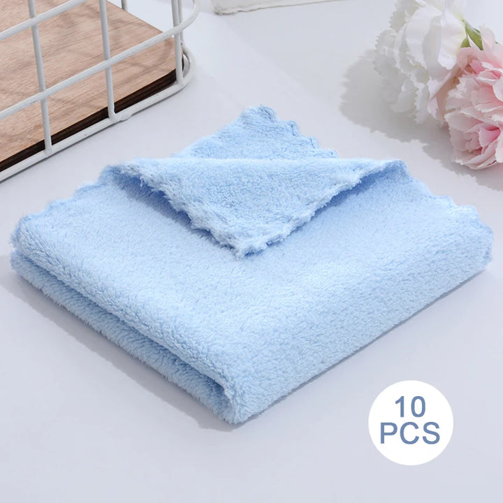 10Pcs Thickened Microfiber High-density Coral Fleece Towel Quick Dry Clean Face Soft Absorbent Towel