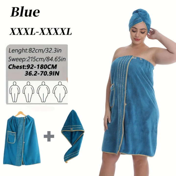 2pcs Set, Extra Large Bathrobe Princess Cap Outfit, Large Size Towel Wrap, Thick Coral Fleece, Perfect for Home Travel, Sauna