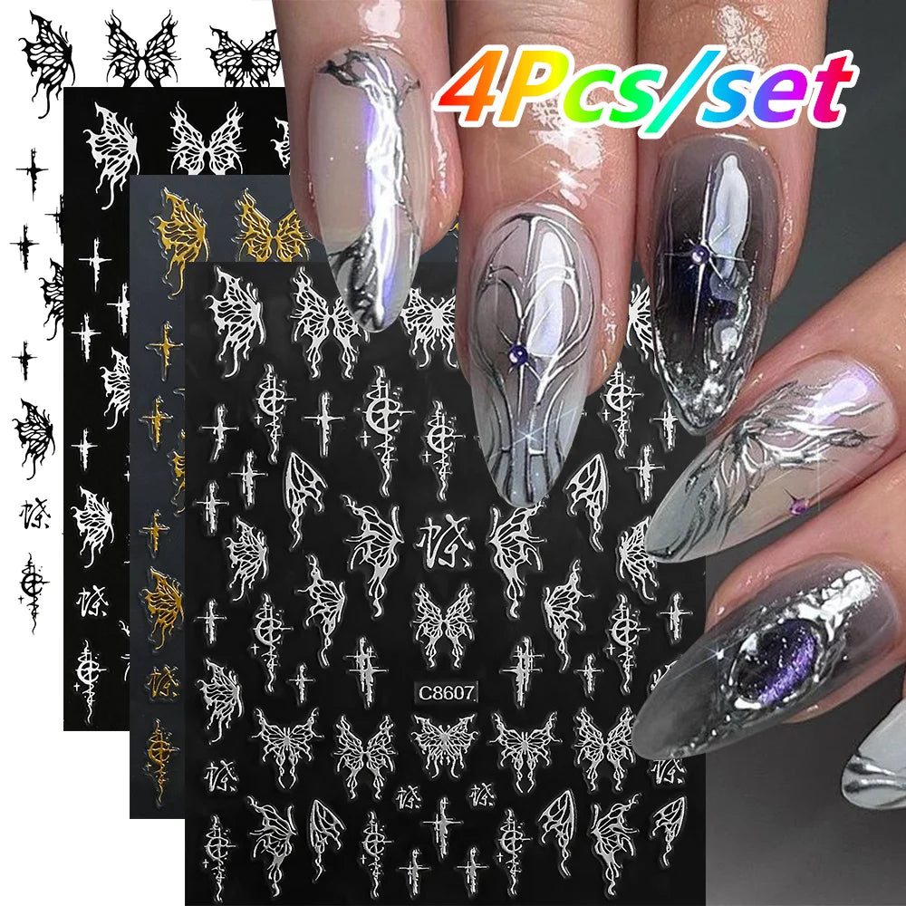 4/6Sheet/Kit Holographic Rainbow Love Heart Nail Sticker 3D Laser Heart Nail Decal Self-Adhesive Love Heart Manicure Slider &*&