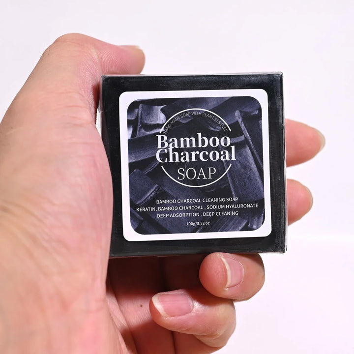 B+100G Bamboo Charcoal Powder Deep Cleansing Soap Plant Oil Soap Keratin Protein Men's Bath and Face Wash Handmade Soap