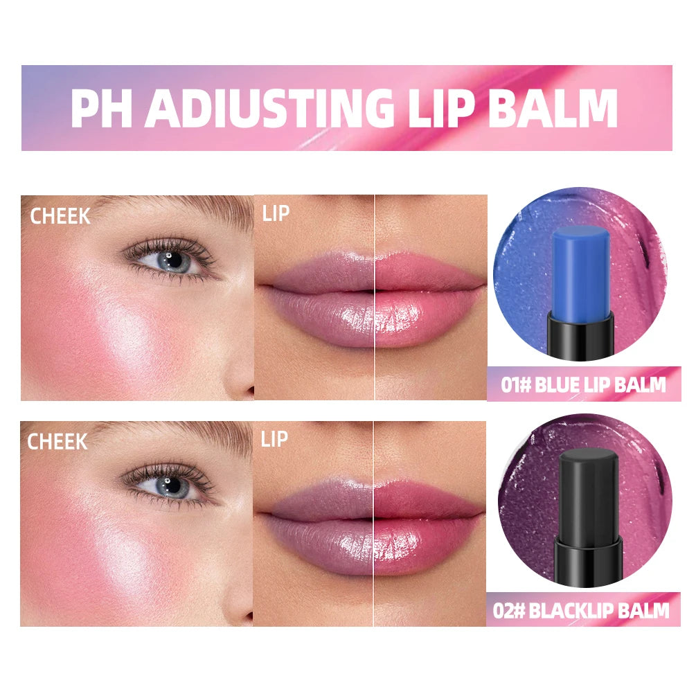 QIBEST Blue Black Lipstick Temperature Color Changing Lip Balm Moisturizing Lasting Ph Change Color Lip Stain Tint Cosmetics