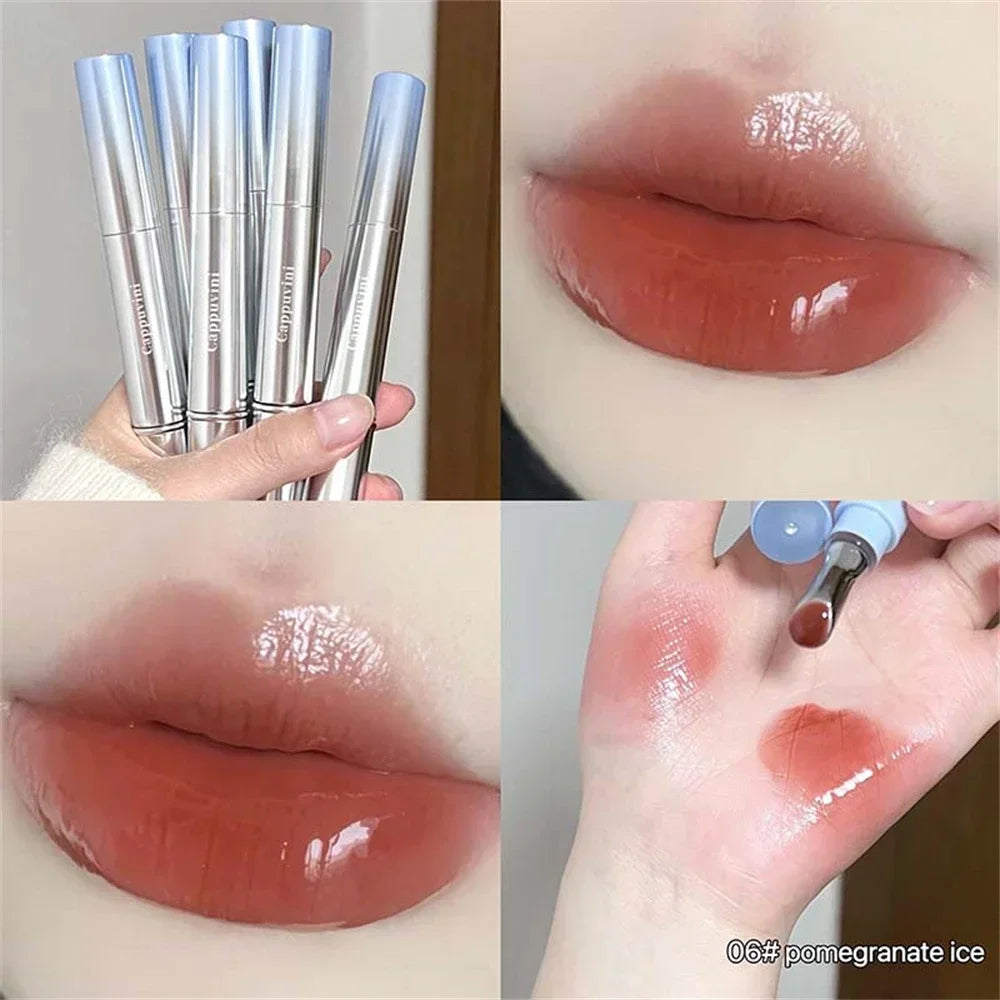 Metal Head Ice Diamond Essence Lip Tint Mirror Water Light Glass Lip Gloss Reduce Lip Wrinkles Moisturizer Lips Pluming Care