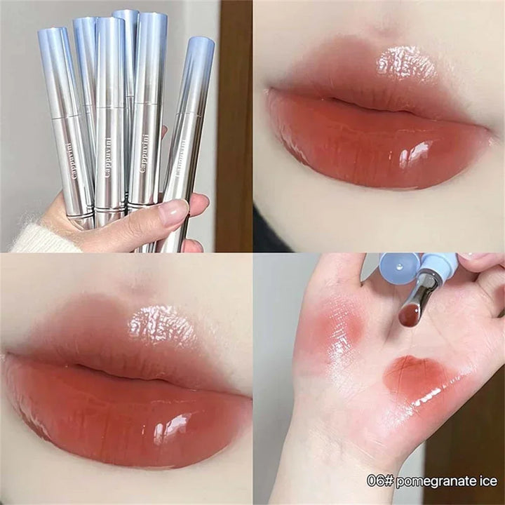 Metal Head Ice Diamond Essence Lip Tint Mirror Water Light Glass Lip Gloss Reduce Lip Wrinkles Moisturizer Lips Pluming Care