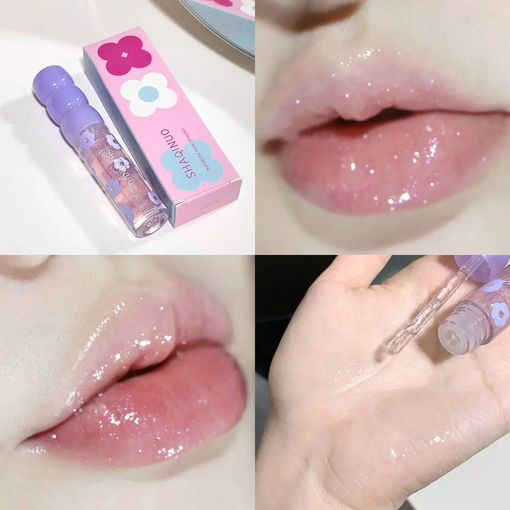 Fine Sparkling Lip Honey Shimmering Transparent Lip Gloss Moisturizing Crystal Jelly Lip Oil Clear Plumper Serum Tint Silicone