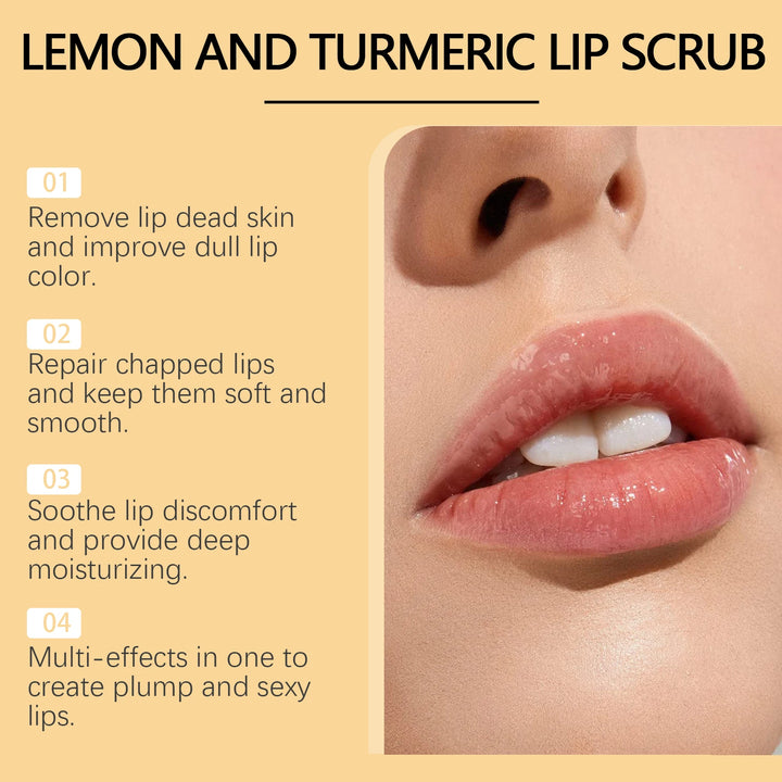 Turmeric Lemon Lip Scrub Dead Skin Removal Exfoliating Moisturizing Balm for Dry Chapped Lips Fade Lip Lines Nourishing Lip Care