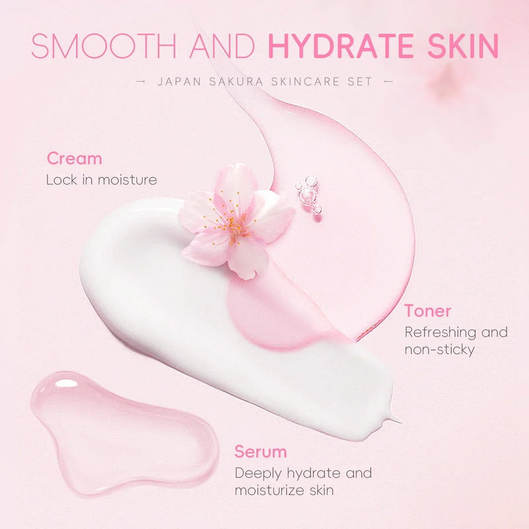 Sakura 6-Piece Skincare Gift Set for Autumn & Winter Deeply Hydrating Cleanser Toner Lotion Serum Eye Cream Essence Cream