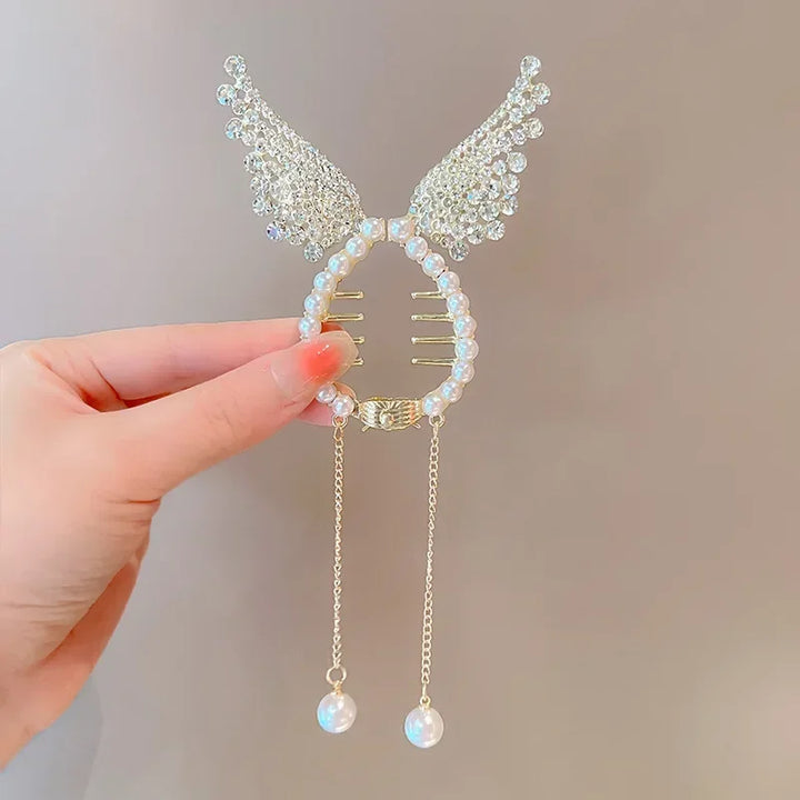 Blue Red Butterfly Bun Ponytail Buckle Holder Hair Clips Elegant Hairpin Hanging Pearl Tassel High Ponytail Hair Claw for Women