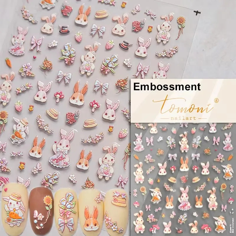 Lovely Cat Bunny Bowknot Poker Crown Lock Key Easter Eggs Love Cute Rabbit Mushroom Chick Flower Dog DIY Nail Art Stickers Decal