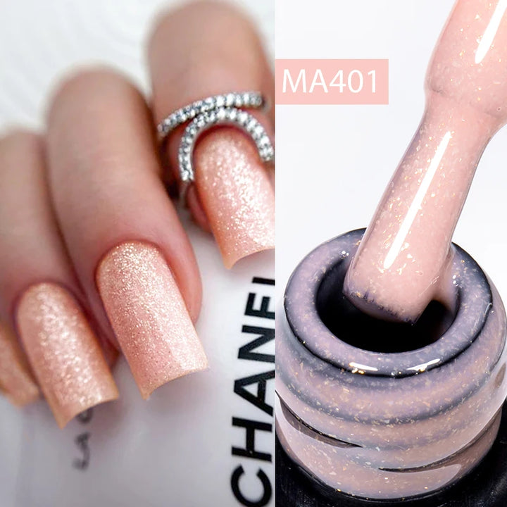 MEET ACROSS 7ml Jelly Nude Shimmer Rubber Base Gel Glitter Pink Purple UV/LED Nail Art Vernis Gel Polish for Manicure Nails DIY