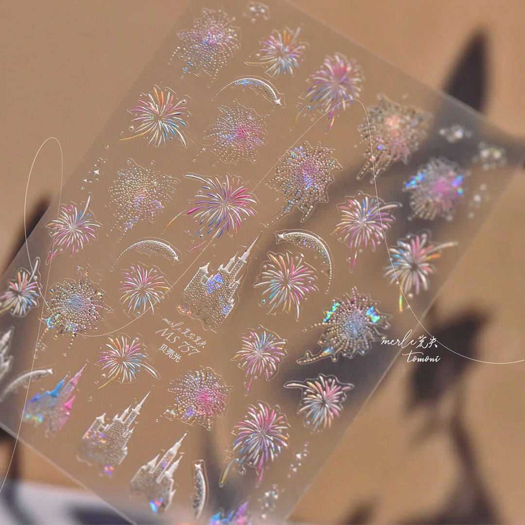 1 piece 5D color crystal star nail stickers high quality love shiny silver hollow smear rainbow flower jelly design nail sticker
