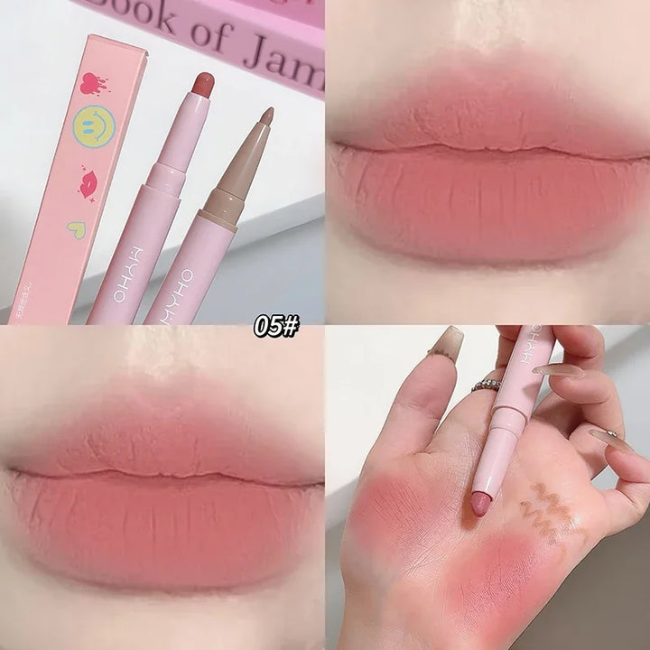 Double-head Matte Lipstick Waterproof Velvet Nude Pink Lip Liner Pencil Sexy Red Brown Pigment Lips Makeup Long Lasting Lip Tint