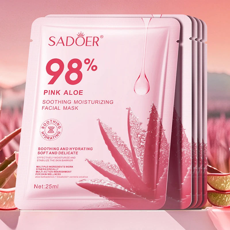 SAODER Pink Aloe Moisturizing Facial Masks Anti-Aging Hydrating Nourishing Anti Wrinkles Face Mask Sheet Masks Skin Care Product
