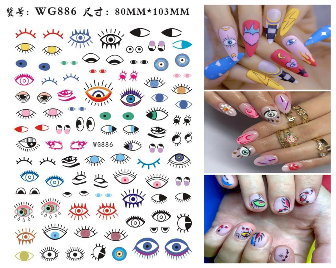 Nail Art Stickers Water Decals Eyes Stripe Nail Art Decorations for Manicure Accessories Press on Nails Foil Stickers and Decals