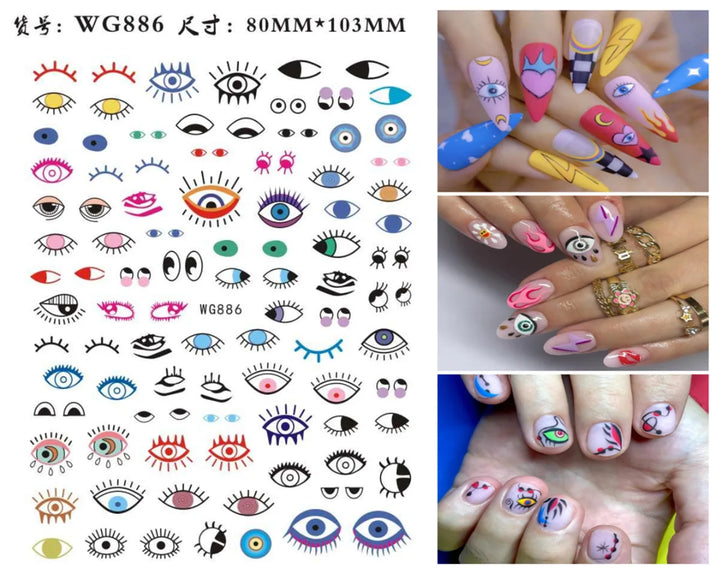 Nail Art Stickers Water Decals Eyes Stripe Nail Art Decorations for Manicure Accessories Press on Nails Foil Stickers and Decals