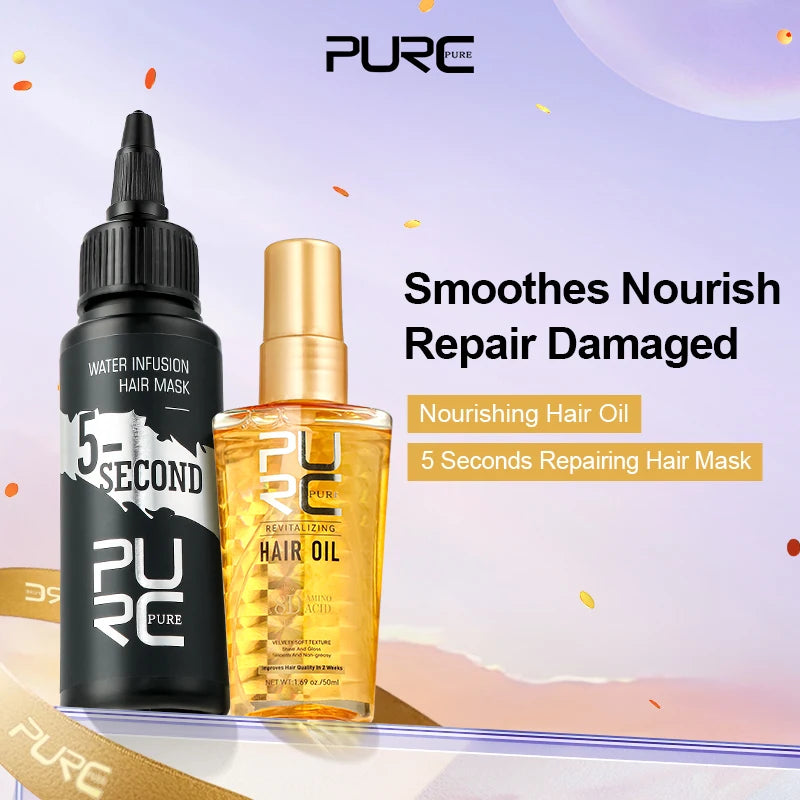 PURC Smoothing Argan Oil Amino Acids Hair Oil Keratin Hair Mask Sets Repair Damaged Frizz Soft Hair Treatment Hair Care Products