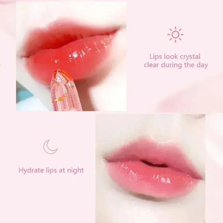 Temperature Color Changing Women Flower Lipstick Transparent Waterproof Moisturizing Crystal Jelly Pearlescent Lip Balm Cosmetic