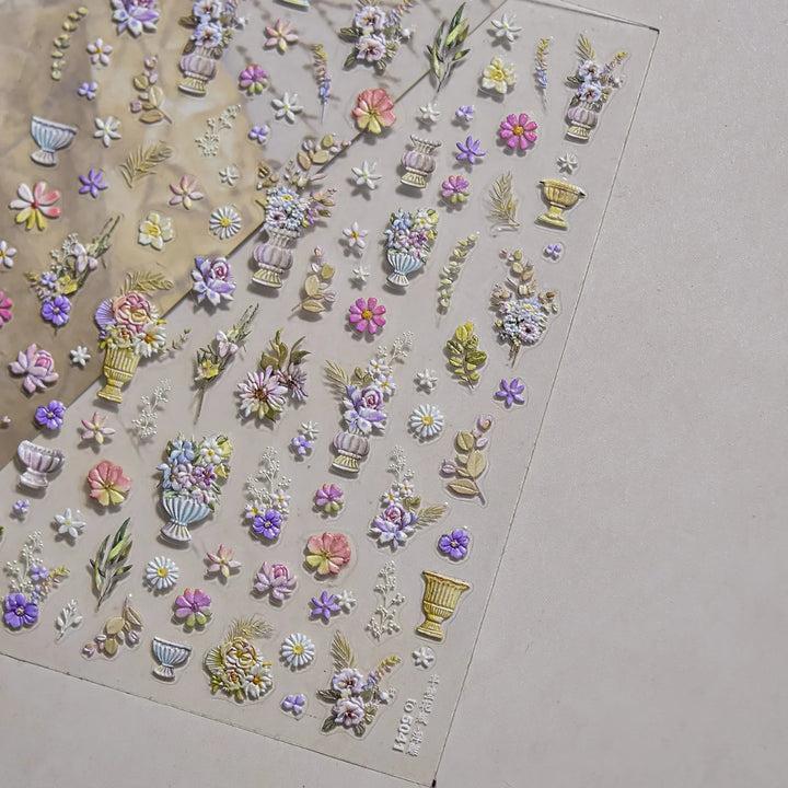 Lace Garden Bowknot Bow Tie Rose Flower Petal Pearl Irregular Border Self Adhesive 5D Nail Art Decoration Sticker Manicure Decal