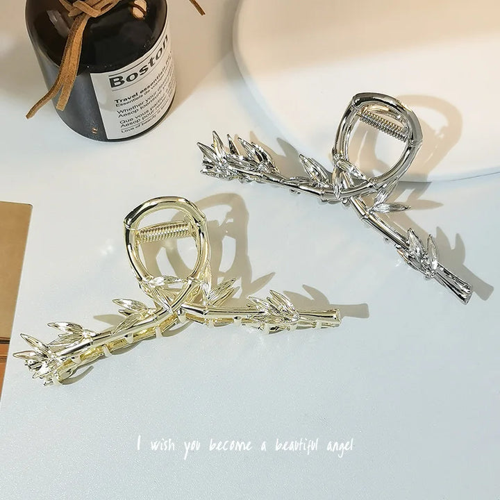 Korean Style Gold Silver Color Big Metal Bamboo Geometric Hair Claw for Women Accessories Crab Clamp Clip Headwear Jewelry