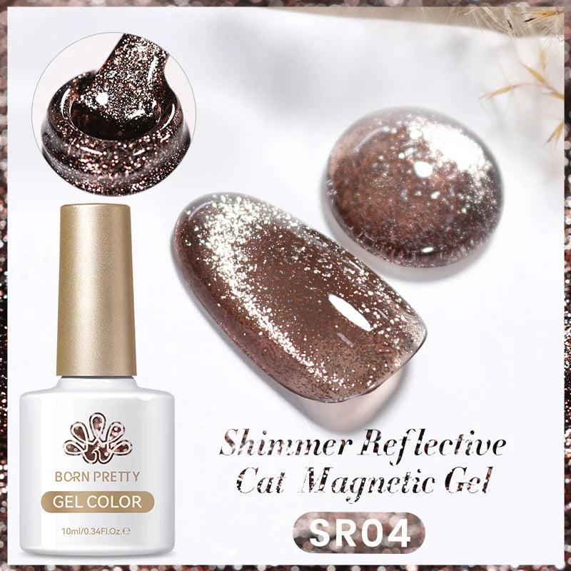 BORN PRETTY Sparkling Glass Bead Cat Magnetic Gel Nail Polish Flash White Spar Red Color Semi Permanent Soak Off UV Gel Varnish