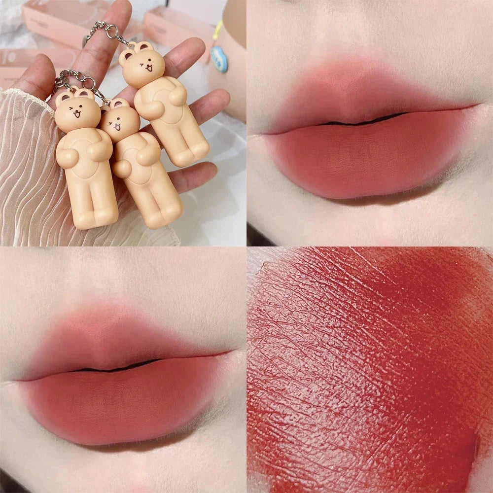 Matte Keychain Lip Gloss Waterproof Non-Stick Cup Long Lasting Moisturizing Cute Rabbit Nude Red Lip Glaze Tint Korean Cosmetics