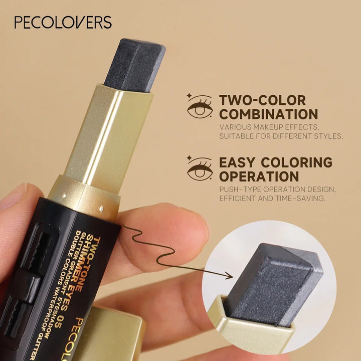 1pc PECOLOVERS Aurora Shimmer 2-Tone Gradient Glitter Eyeshadow Stick - Long-Lasting, Waterproof, Formaldehyde-Free