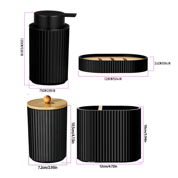 1set Bathroom Accessories Black Bath Toothbrush Holder, Foam Soap Dispenser, Cotton Ball Box and Soap Dish for Decorative