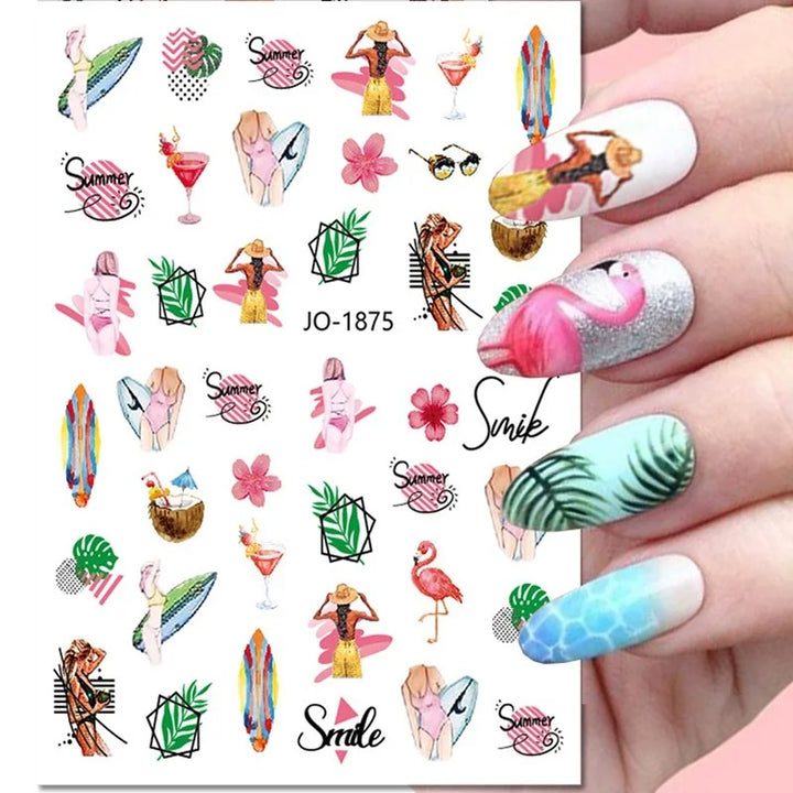 Nail Art Stickers Woman Girl Sexy Sticker Body Press on Nail Slider Black White Decal Decoration Nail Design Accessories Wraps
