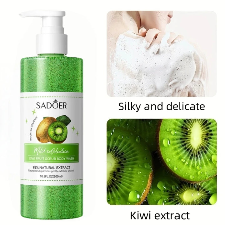 Kiwi Scrub Shower Gel 300ml, Contains Natural Fruit Extract, Hypoallergenic Alcohol-Free Formula, and Delicate Scrub Particles Deeply Clean the Skin, Effectively Remove Dirt and Waste Cuticles, Rich Foam, Non-Slip Skin after