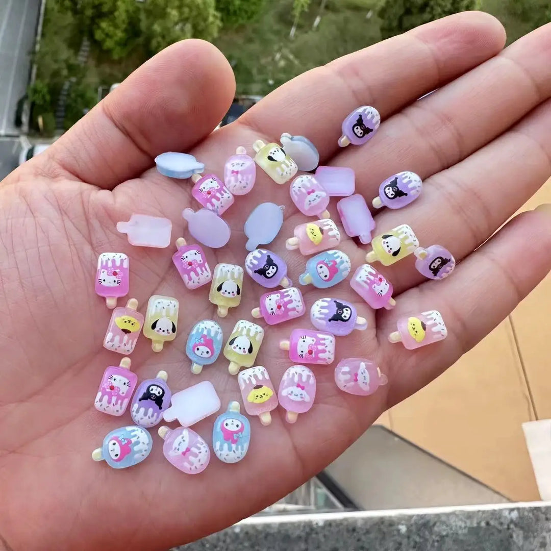 3D Cute Sanrio Family Series Nail Art Jewelry Decor Cartoon Hello Kitty Kuromi Nail Charms Rhinestone Gems Ornament Accessories