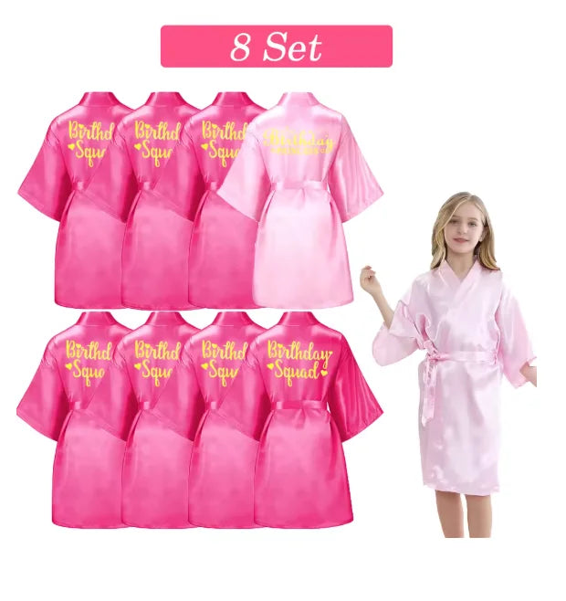 6-15 Set Spa Robes for Girls Spa Party Birthday Squad Robe Kids Satin Bathrobe Princess Kimono Girl Sleepover Party Favors