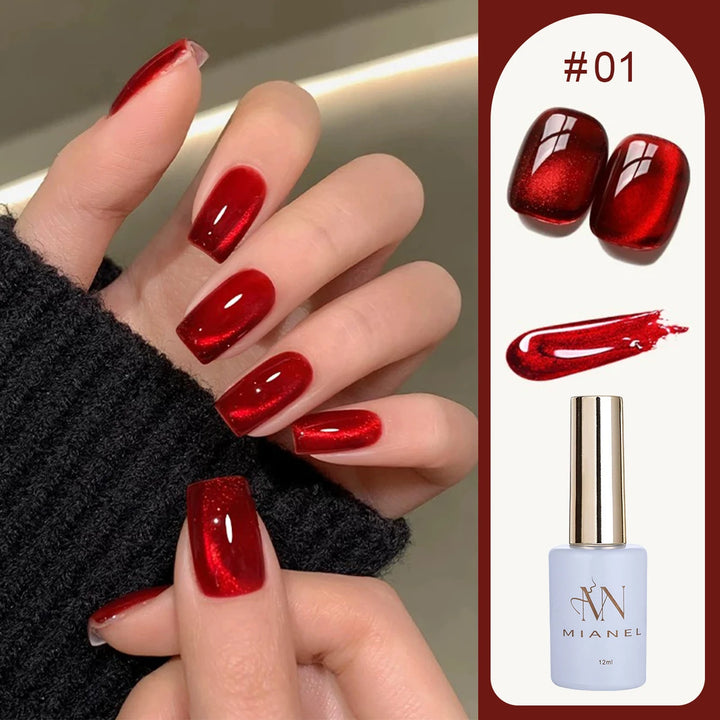 12ML 1-21PCS Autumn Nails Red through half the Sky Cat Eye Nail Glue Halloween New Whitening Glass Bead Cat Eye Nail Polish