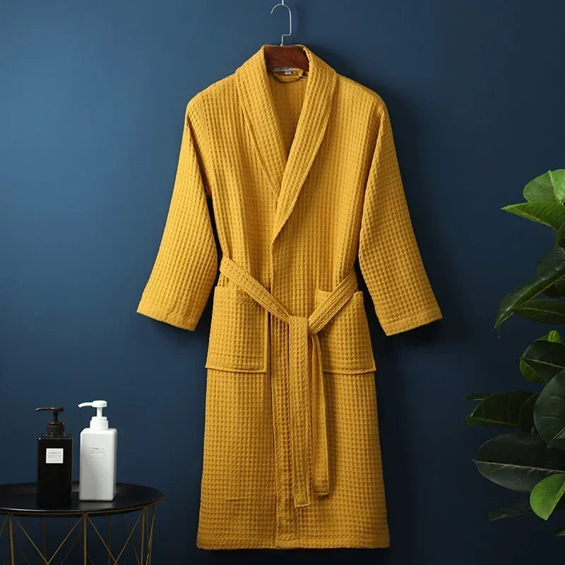 Cotton Terry Robe for Spring and Summer Thin Morning Robe Long Sleeve Waffle Bathrobe Hotel Beauty Bath Towel for Couples