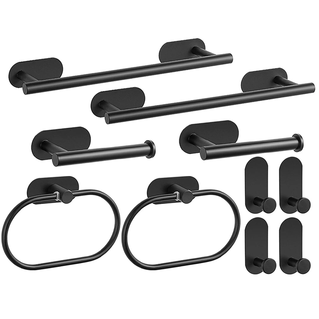 No Drilling Stainless Steel Towel Bar Paper Holder Self-adhesive Towel Ring Robe Hook Matte Black Silver Bathroom Accessory Set