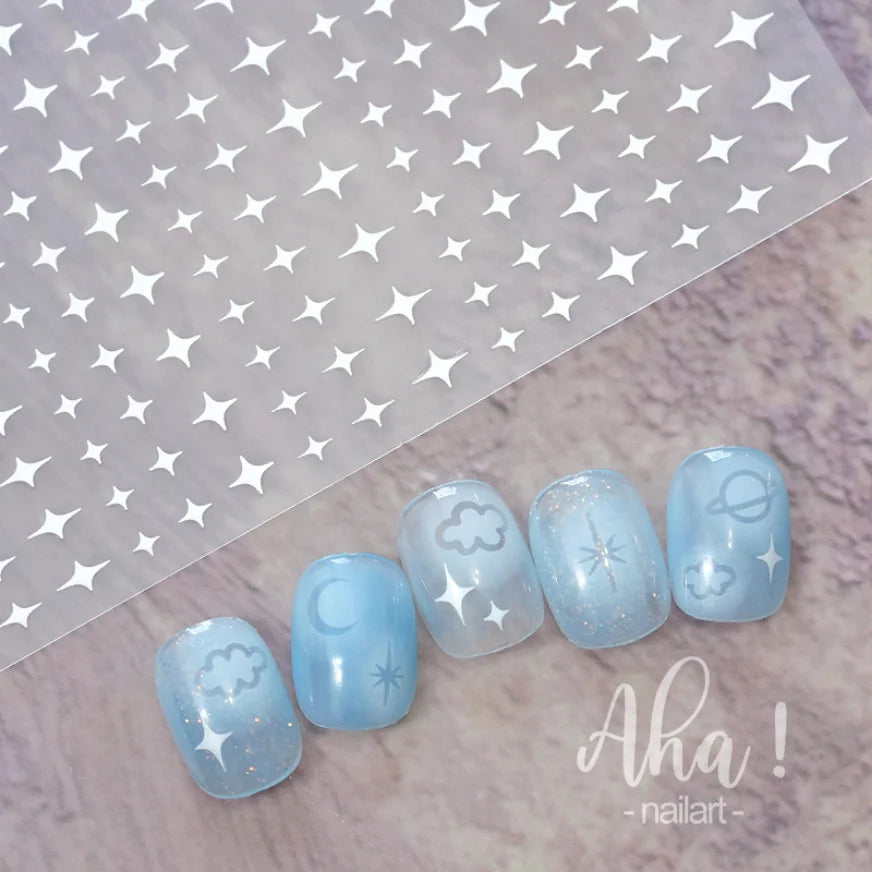 3D Nail Art Stickers  Translucence Moon/Star/Cloud Ultra-thin Nail Decals 3d Self-Adhesive White Cloud Moon Star Kawaii Sliders