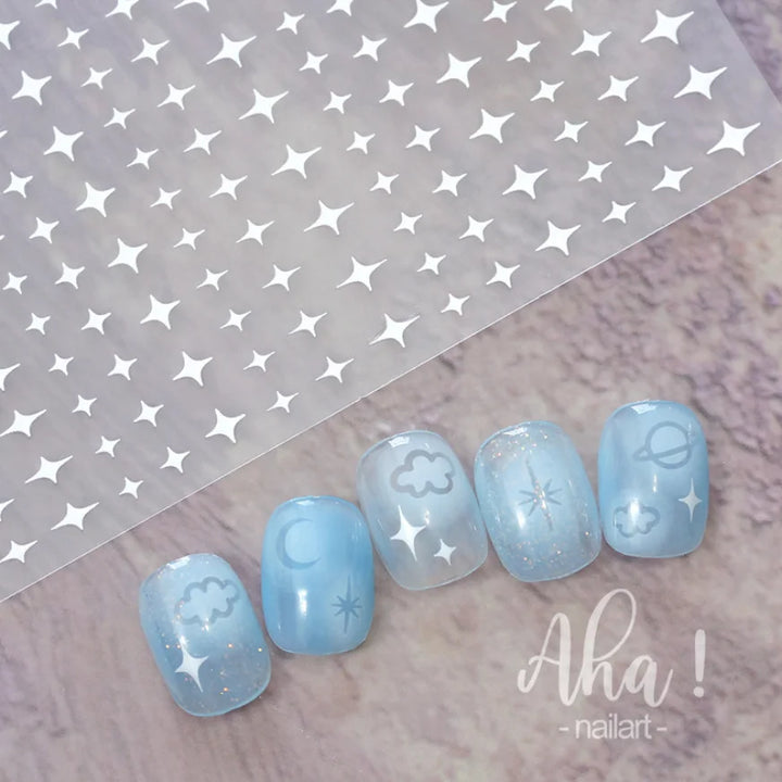3D Nail Art Stickers  Translucence Moon/Star/Cloud Ultra-thin Nail Decals 3d Self-Adhesive White Cloud Moon Star Kawaii Sliders