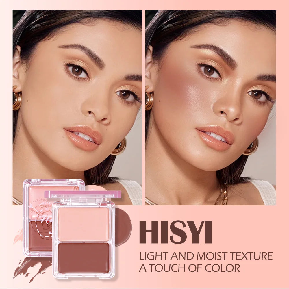 Dual Color Cream Blush & Highlighter Set, Buildable Pigment for Dewy Cheek & Face Glow