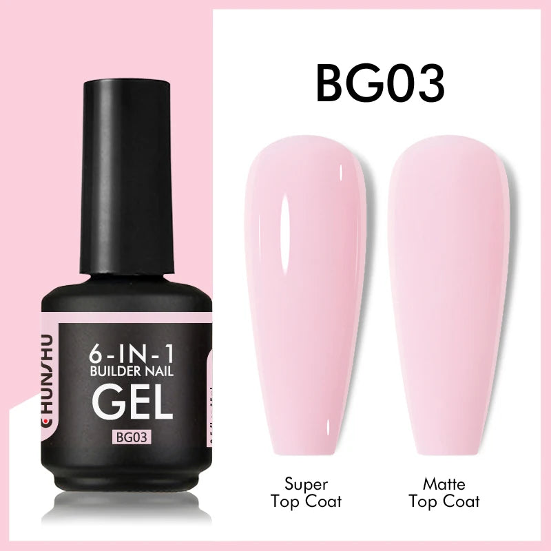 CHUNSHU 6 IN 1 Extension UV Gel Polish In A bottle Builder Nail Gel Rubber Base Coat Semi Permanent Nails Art Self-leveling 15ML