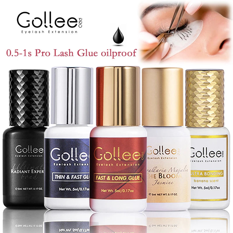 Gollee 0.5-1s Fast Adhesives for Eyelash Extensions No Odor Glue Eyelash Extensions No Irritation Lash Extension Supplies Makeup