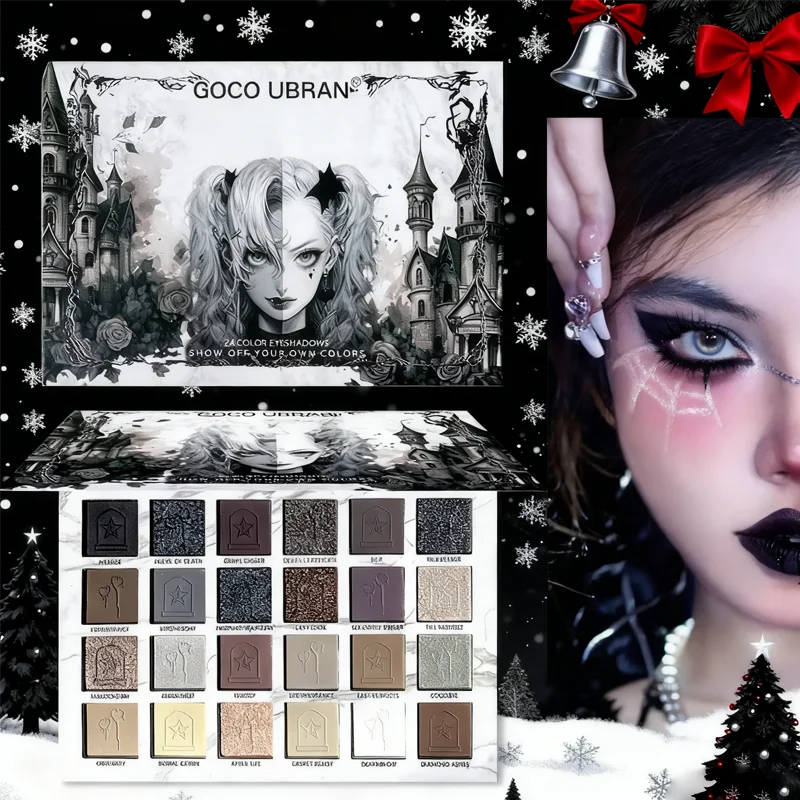 24-Color Dark Elf Eyeshadow Palette Gothic Vampire Style High-Pigment Shimmer/Glitter Eye Makeup Set Perfect Christmas Gift
